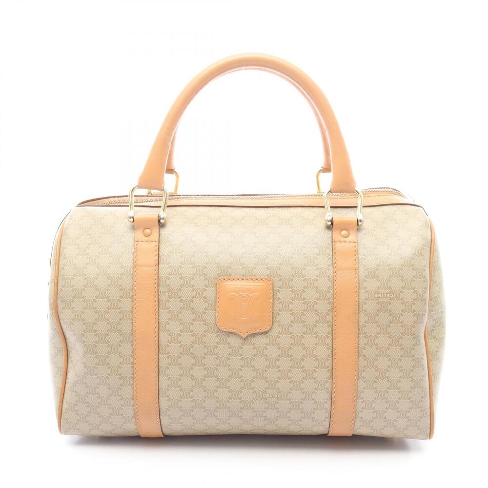 Celine Macadam Handbag Canvas Leather Beige Tones Tan Brown